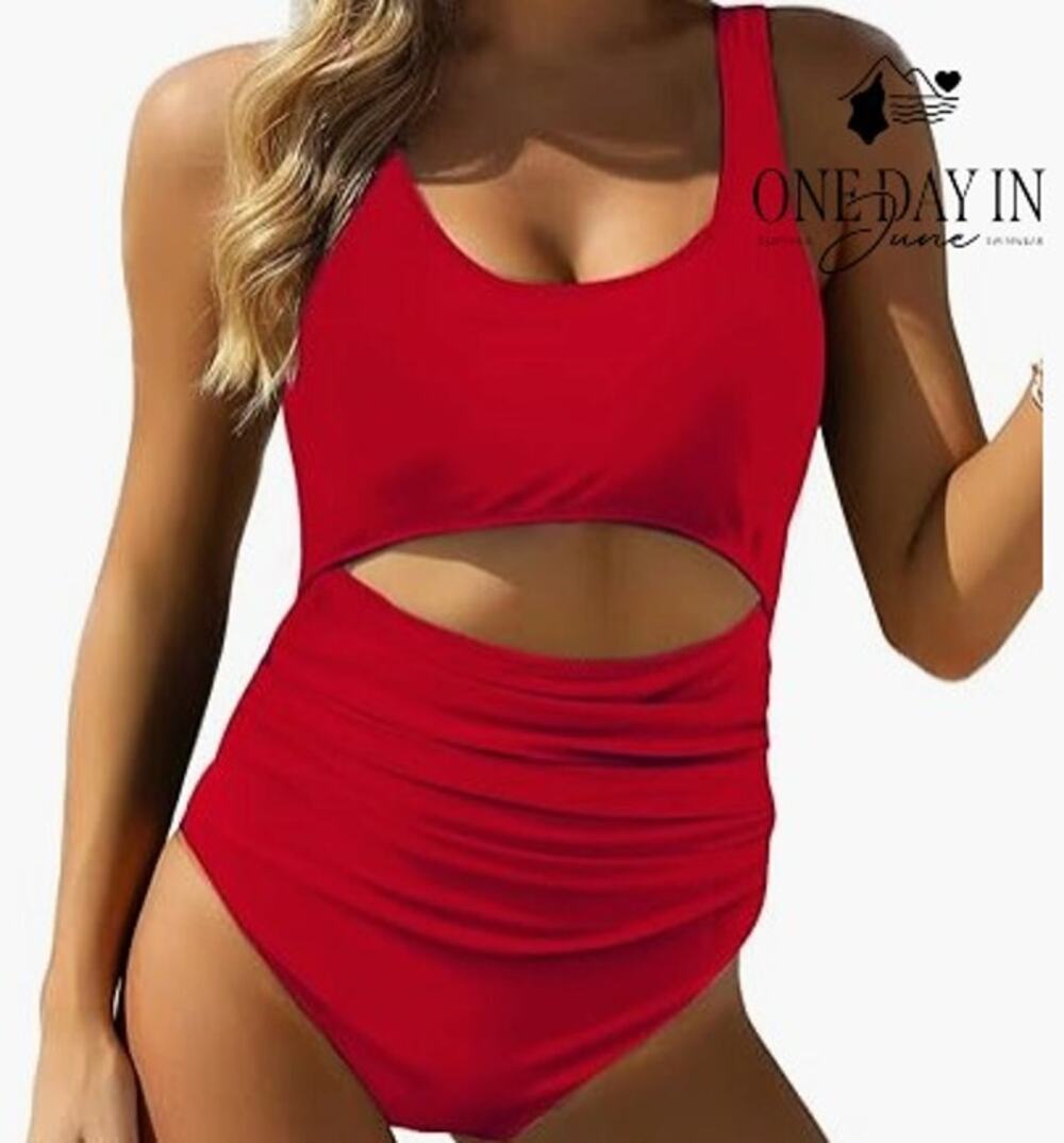 Vimpunec Cut Out Tie Back One Piece Swimsuit Red NWT Size XL
